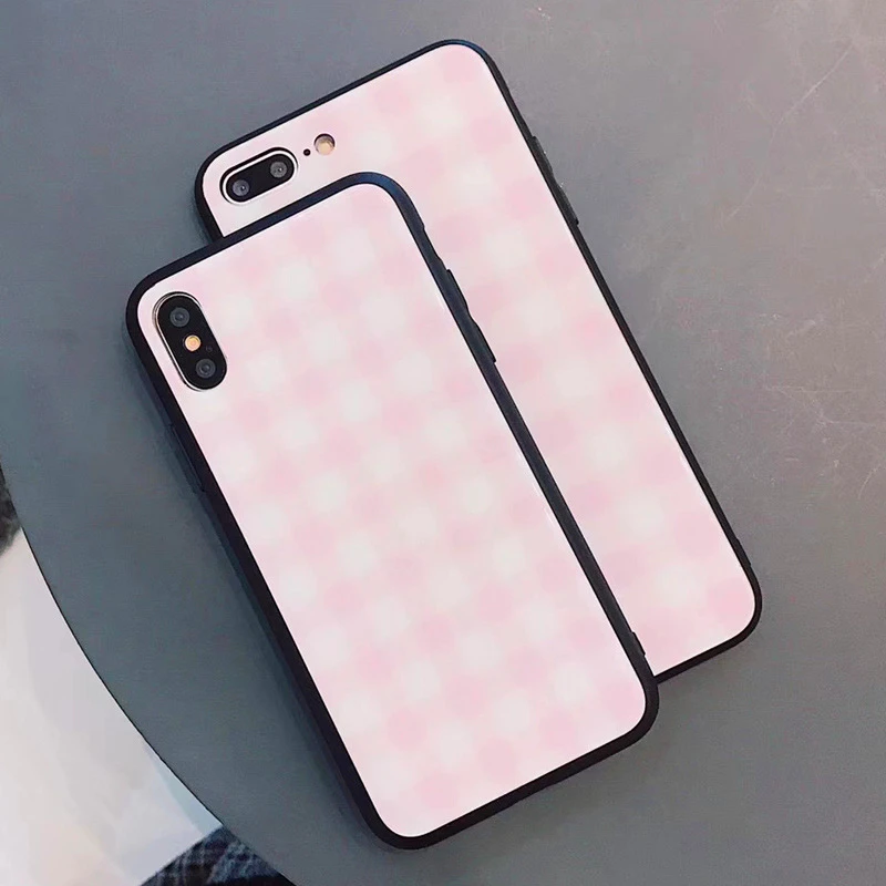 Новый розовый полосатый решетчатый стеклянный чехол для iphone X 8 7 6 6s Plus|Бамперы| |