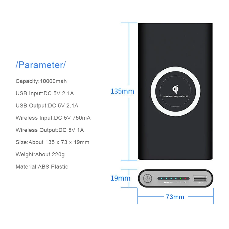 Беспроводное зарядное устройство QI на 2 а с двумя USB-портами 10000 мАч | Мобильные
