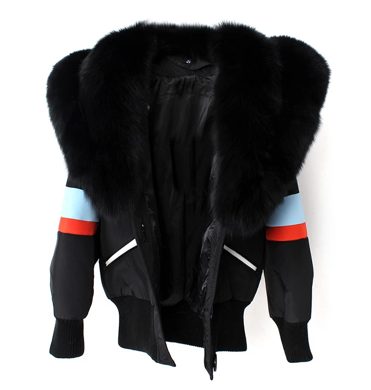 OFTBUY Новая зимняя Женская куртка из натурального меха, свободная черная короткая парка с воротником из лисьего меха, верхняя одежда, одежда высокого качества