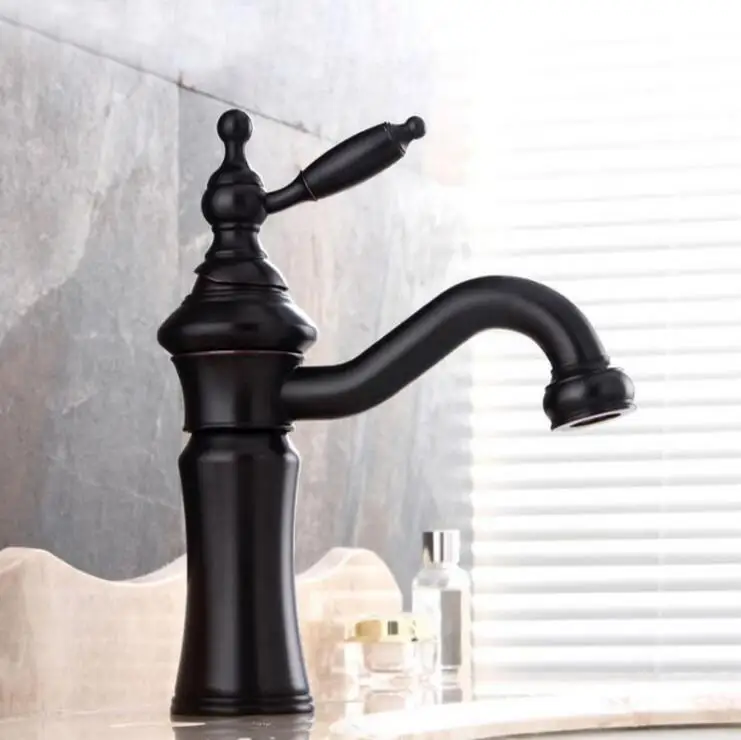 

Free Shipping Wholesale And Retail Water Tap Black Antique Brass Bathroom Basin Faucet tap Swivel Spout Vanity Sink Mixer