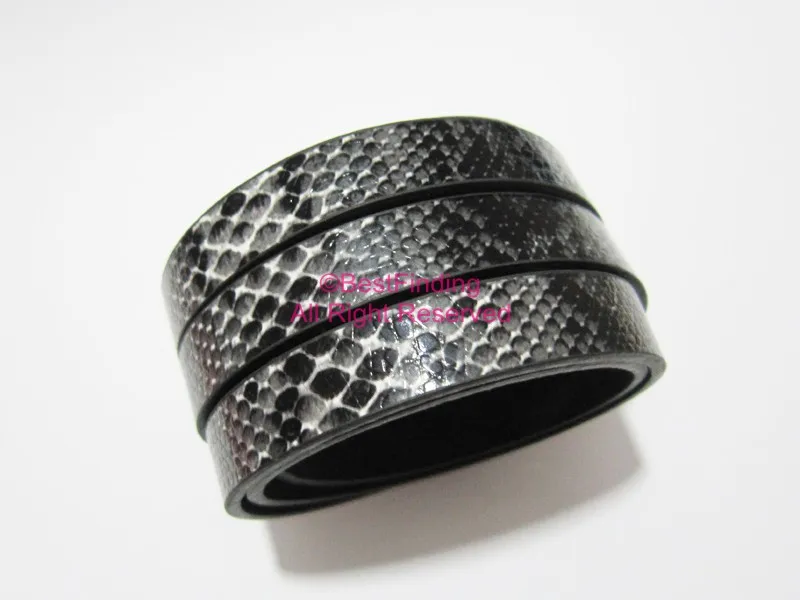 

10mm Dark grey snake leather cord 10x2mm Flat leather cord