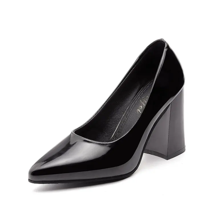 9cm black pumps La MaxPa/Размеры 35-40; свадебные туфли; женские кожаные туфли-лодочки на толстом каблуке 7 см, 9 см; офисные женские Вечерние туфли на высоком каблуке; красные лаконичные туфли-лодочки - Цвет: 9cm black pumps