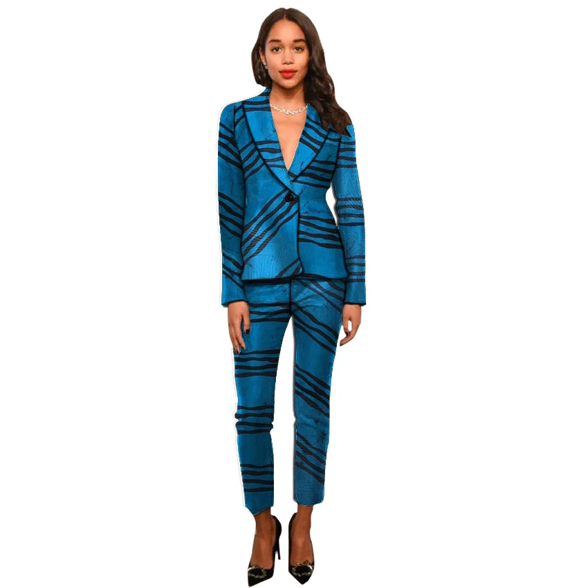 Женский офисный костюм с принтом куртка длинным рукавом + длинные брюки в