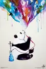 Акварельная панда искусство кальян курение алланте Шелковый постер декоративная стена живопись 24x36inch