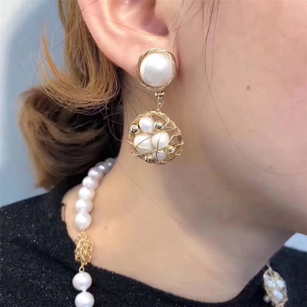 

hand made fine jewelry factory wholesale fashionable 14k gold mix Bakloh natural pearl pendant earring