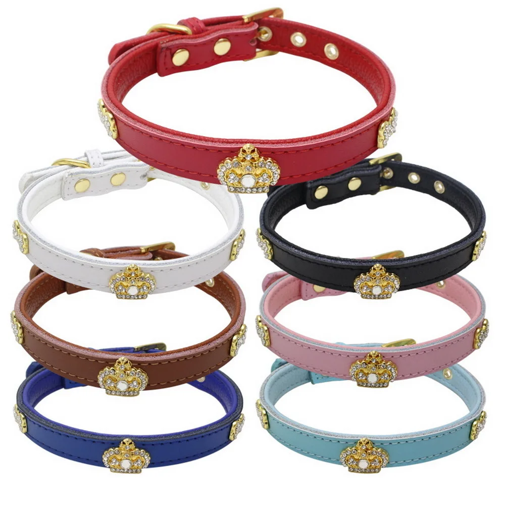 Berry Genuine Leather Pets A Collar For Horse Rhinestone Bone Dog Chain Diamonds An Crown Ornaments CW-XQ37 | Дом и сад