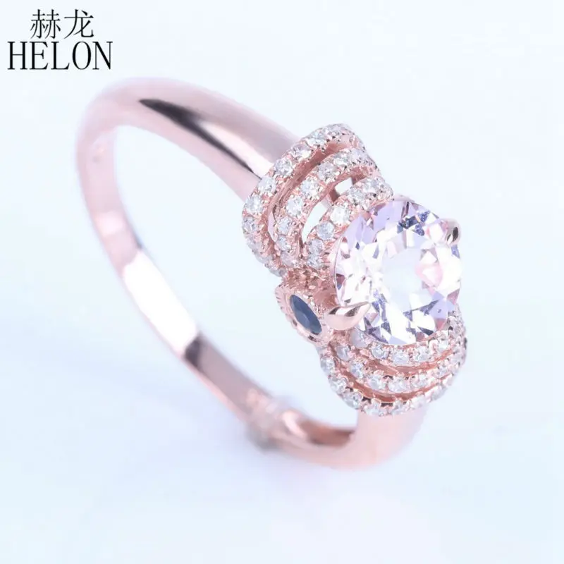 HELON Лидер продаж! Морганит& Бриллианты& сапфиры Помолвочное изящное женское Ювелирное кольцо Твердое 14 к розовое золото обручальное кольцо