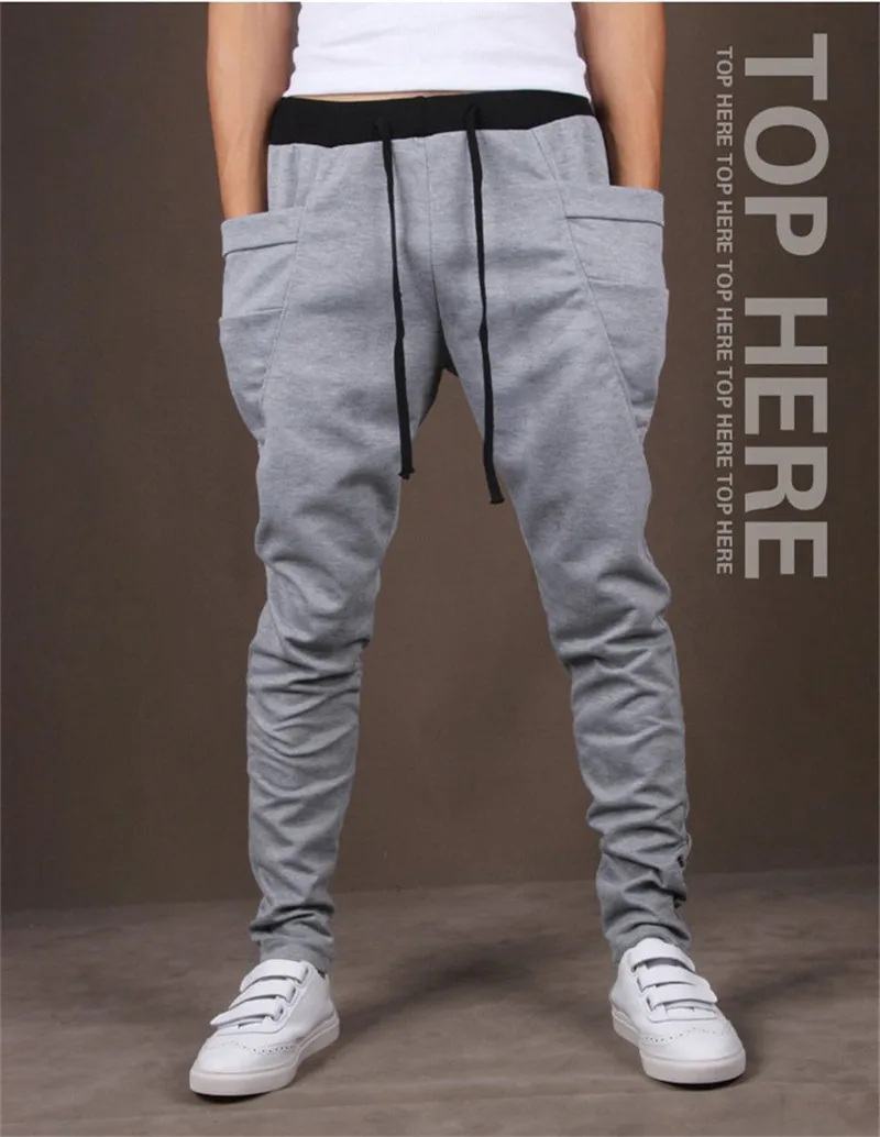 Light grey Мужские повседневные брюки, крутой дизайн, Moletom, с большим карманом, топ здесь, брендовая одежда, армейские брюки, хип-хоп штаны-шаровары, мужские s джоггеры, 8 цветов - Цвет: Light grey
