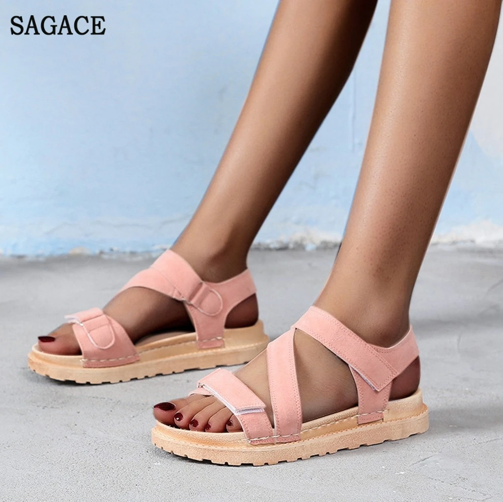SAGACE сезон лето женские красивые нейтральные удобные сандалии на плоской подошве