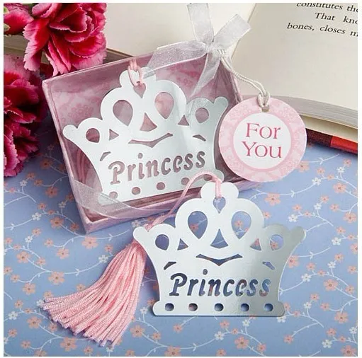 

10pcs Cute Silver Boxed Prince Princess Crown Bookmark Wedding birthday Christening Bridal boy Baby Shower Favor Home Party Gift