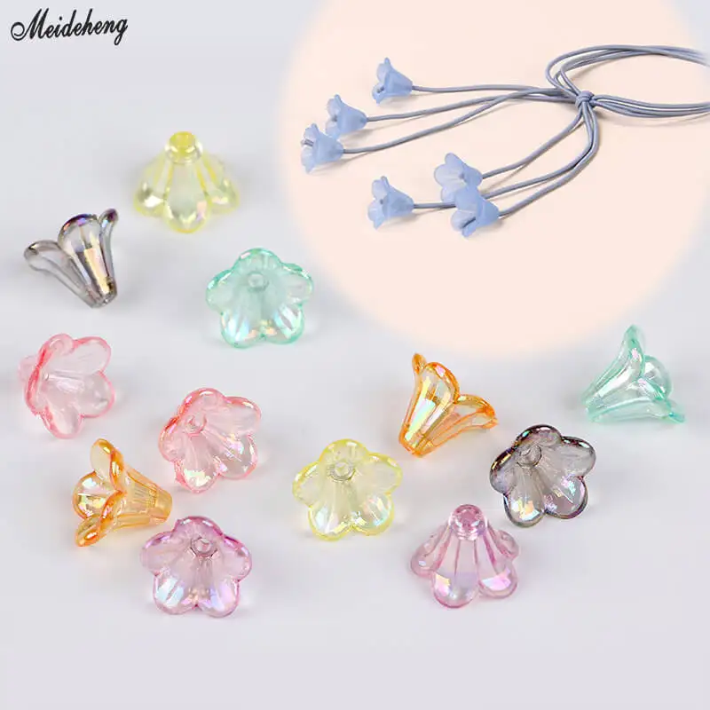 

Acrylic AB Colourful Trumpet Flower Beads for Jewelry DIY Making Transparent Ancient Wind Hair Decoration DIY Beads Accessory