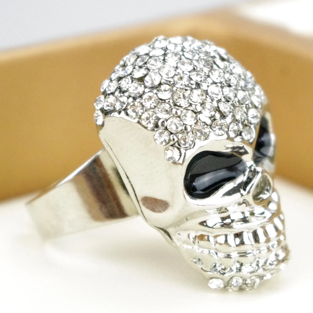 AMUMIU кольцо с хрустальным черепом для мужчин Крутое в стиле панк женщин и
