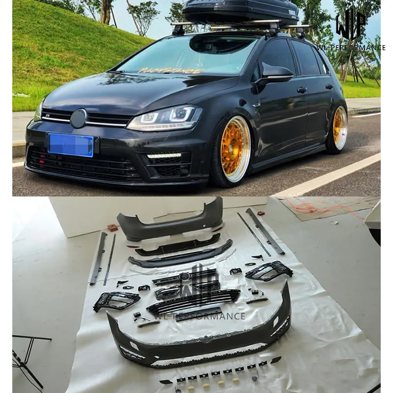 Golf 7 MK7 автомобильные комплекты кузова PP Неокрашенный передний бампер для губ задний бампер боковые юбки для VW GOLF7 MK7 R20 автомобильный Стайлинг-UP