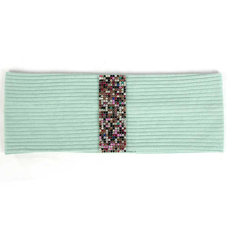 Bean Green Rainbow Женская рифлёная головная повязка красочные аксессуары из стразов Алмазная плоская эластичная повязка для волос для женщин Полосатый тюрбан DT794 - Цвет: Bean Green Rainbow