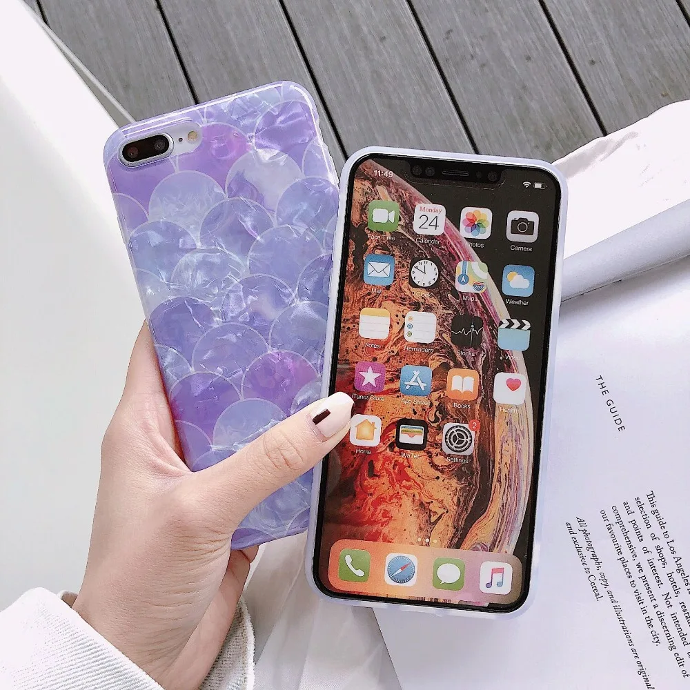 Гладкий Блестящий Мягкий чехол из ТПУ для iPhone x 6 6s plus 7 Plus 8 X XR XS Max фиолетовая шкала