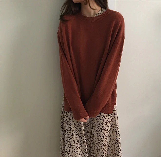 Auutmn Women Sweaters Casual Streetwear Harajuku O-neck Loose Pullovers Korean Female Simple Knitted Jumpers Winter Clothes | Женская