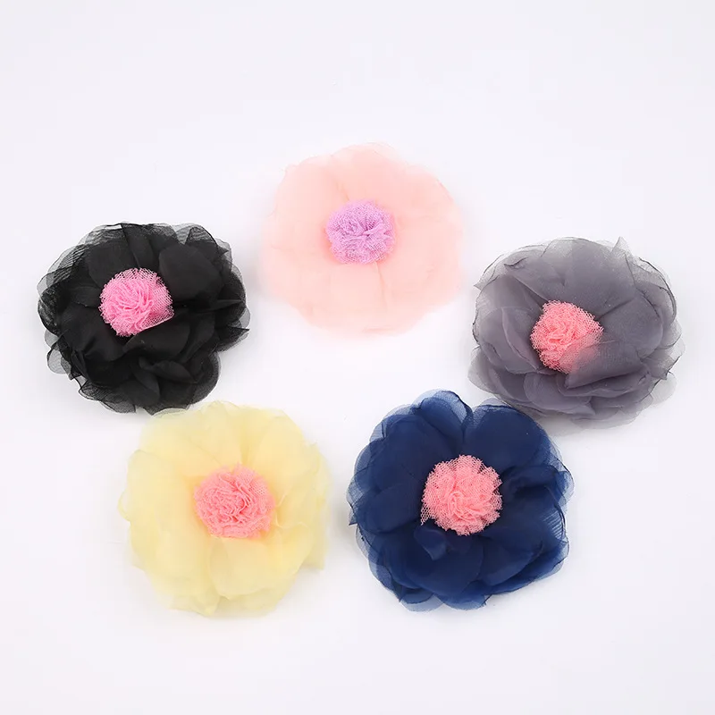 

Винтажные цветные шифоновые цветы с кружевными тычинками, аксессуары для волос для девочек и женщин, 20 шт./лот