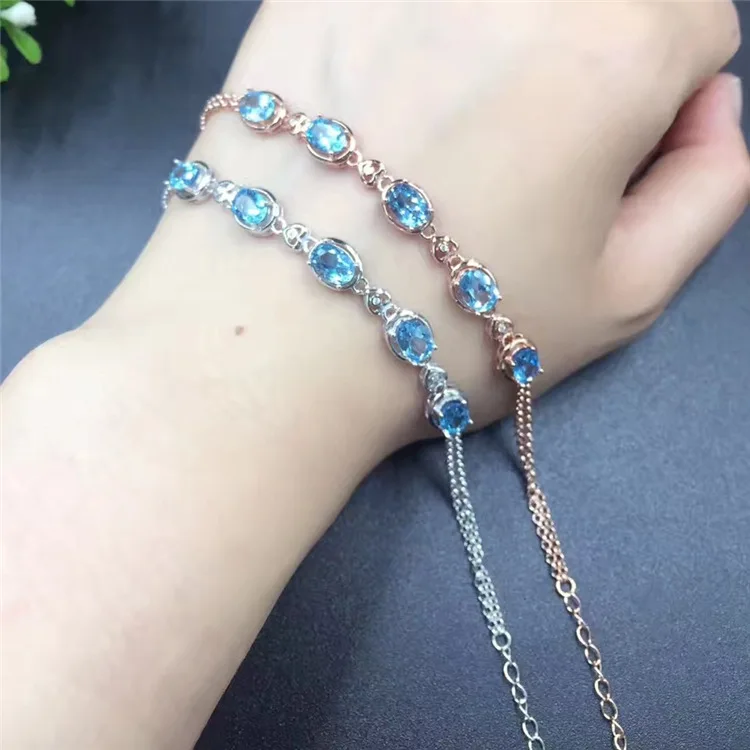 KJJEAXCMY fine jewelry 925 Чистое серебро с натуральным голубым топазом браслет ювелирные изделия золотистого и серебристого цвета. Qwxcvb