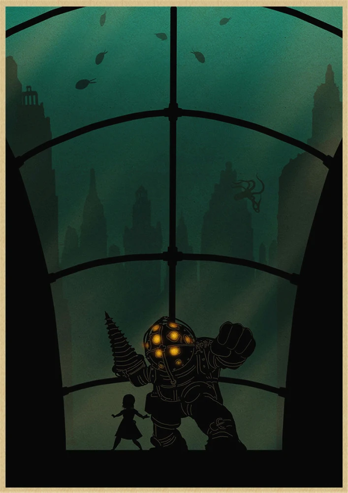 BioShock Retro poster Home Furnishing decoration Kraft Game Poster Drawing Painting Wall stickers - Цвет: Темно-серый