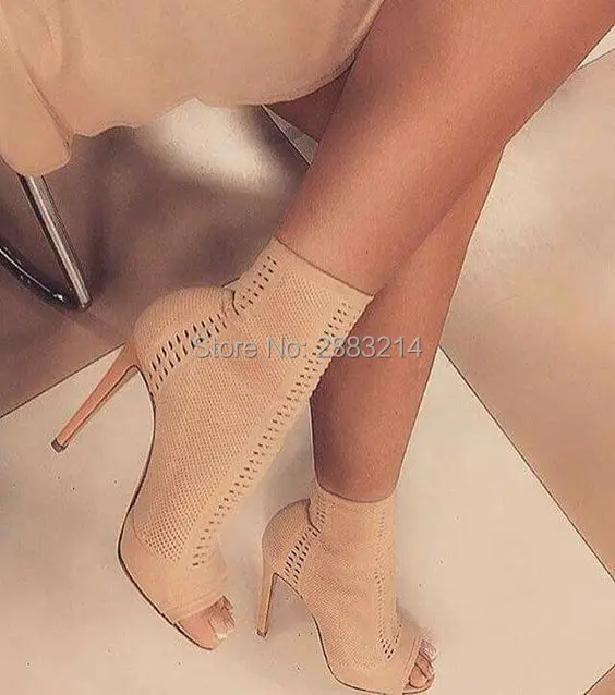 Новинка 2017 года пикантные вязаные туфли на высоком каблуке с открытым носком