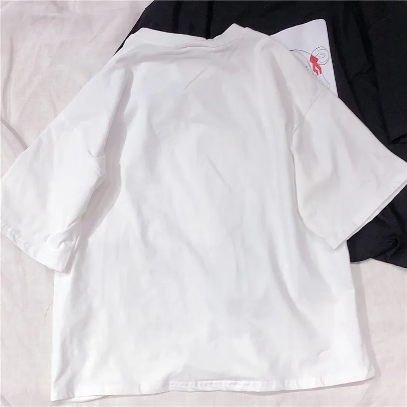 

Harajuku Japanese Dark Girl Cartoon T Shirt Chinese Letter Printed O-Neck Short Sleeves T-Shirt Anime Cute Kawaii Tees Tops
