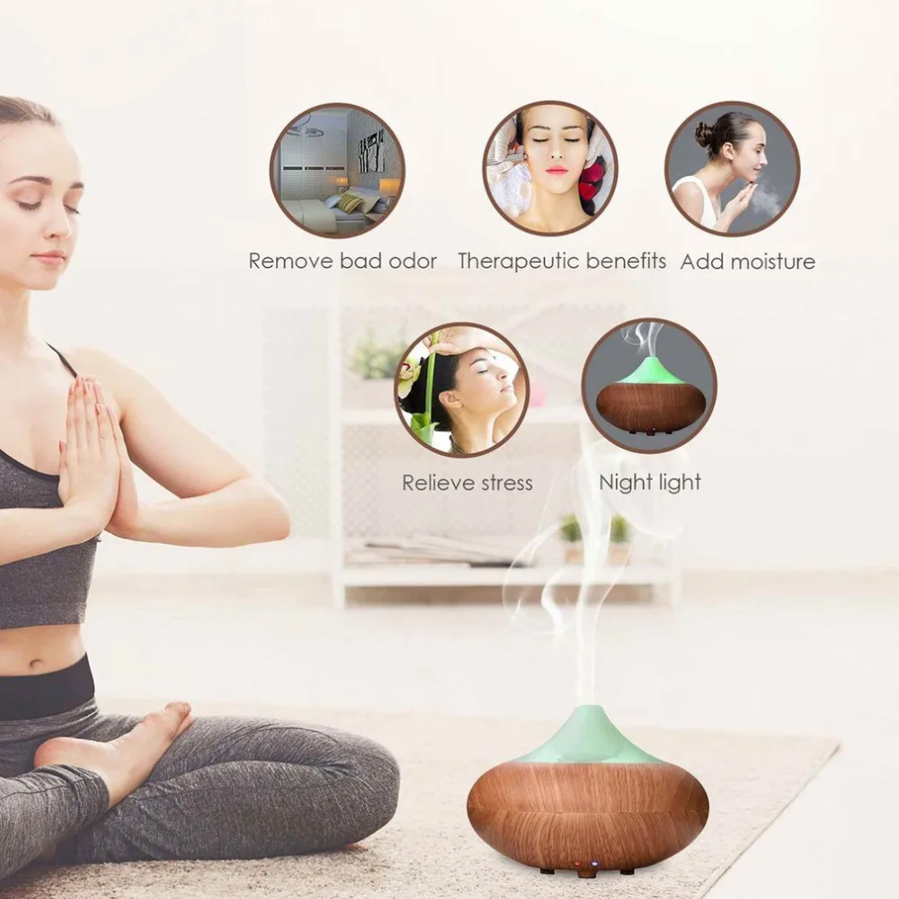 Air Humidifier Wood Diffuser 500ml Aroma Essential Oil Ultrasonic Grain 7 Colors Change LED Light Smart Aromatherapy Mist new | Дом и сад