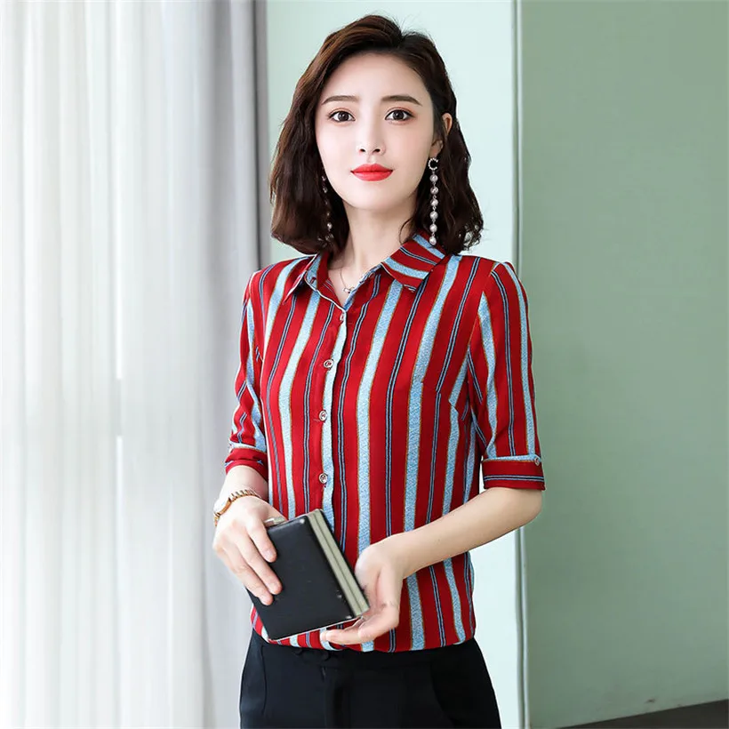 Женская блузка с коротким рукавом шифоновая отложным воротником женские топы в