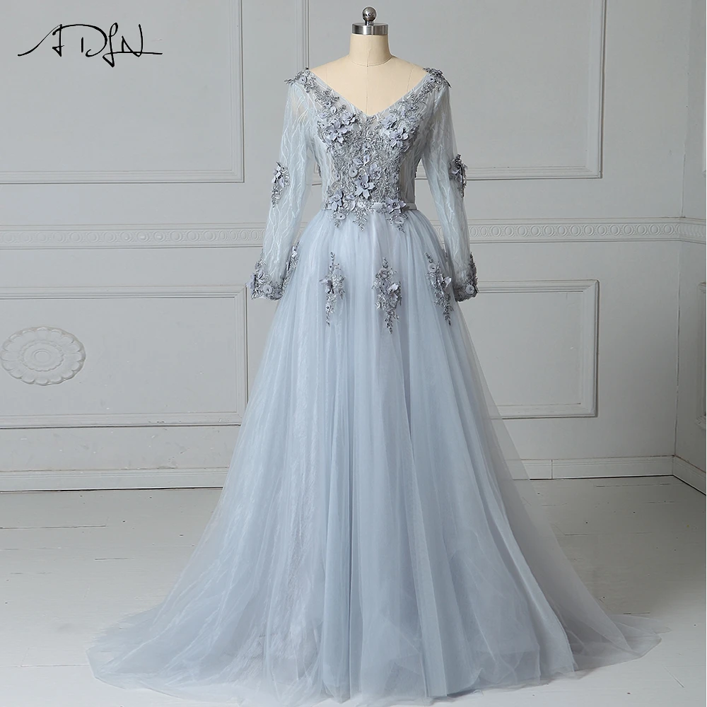 Вечернее платье с длинным рукавом ADLN вечернее трапециевидной формы v образным