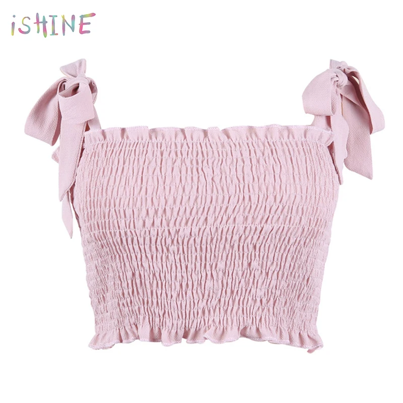 Женский топ бюстье Feamle на бретельках с рюшами эластичный укороченный