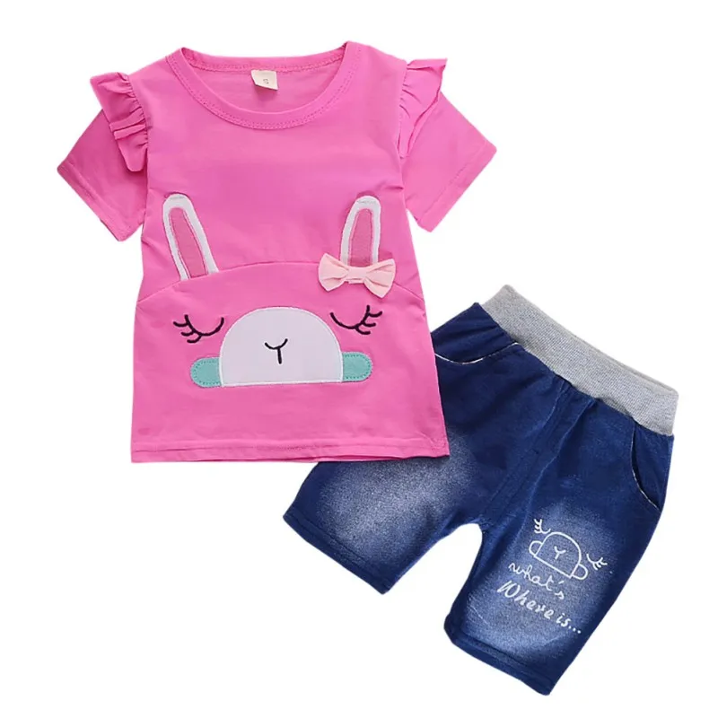 Летняя одежда для маленьких девочек футболка с коротким рукавом и принтом