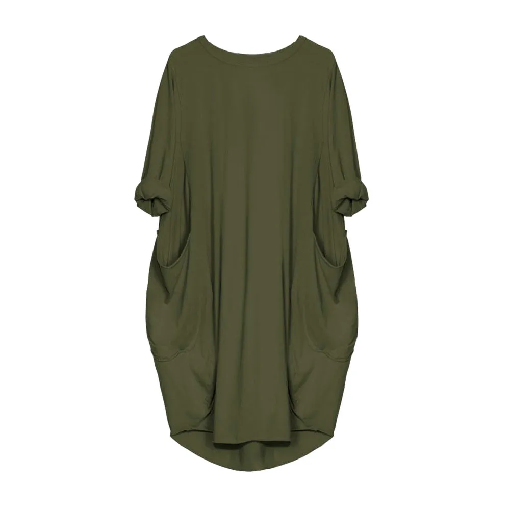 

Wom2019 ens Solid Color Dress Fashion Pocket Loose Dress Ladies Crew Neck Casual Long Tops Dresses Plus Size summer dresses 3.7
