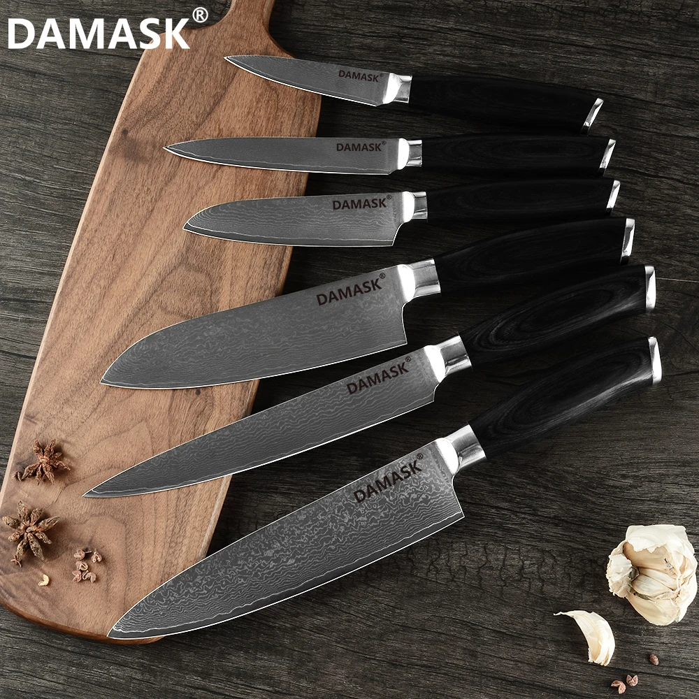 Набор ножей Damask 67 слоев VG10 дамасский стальной кухонный нож Острый топорик шеф