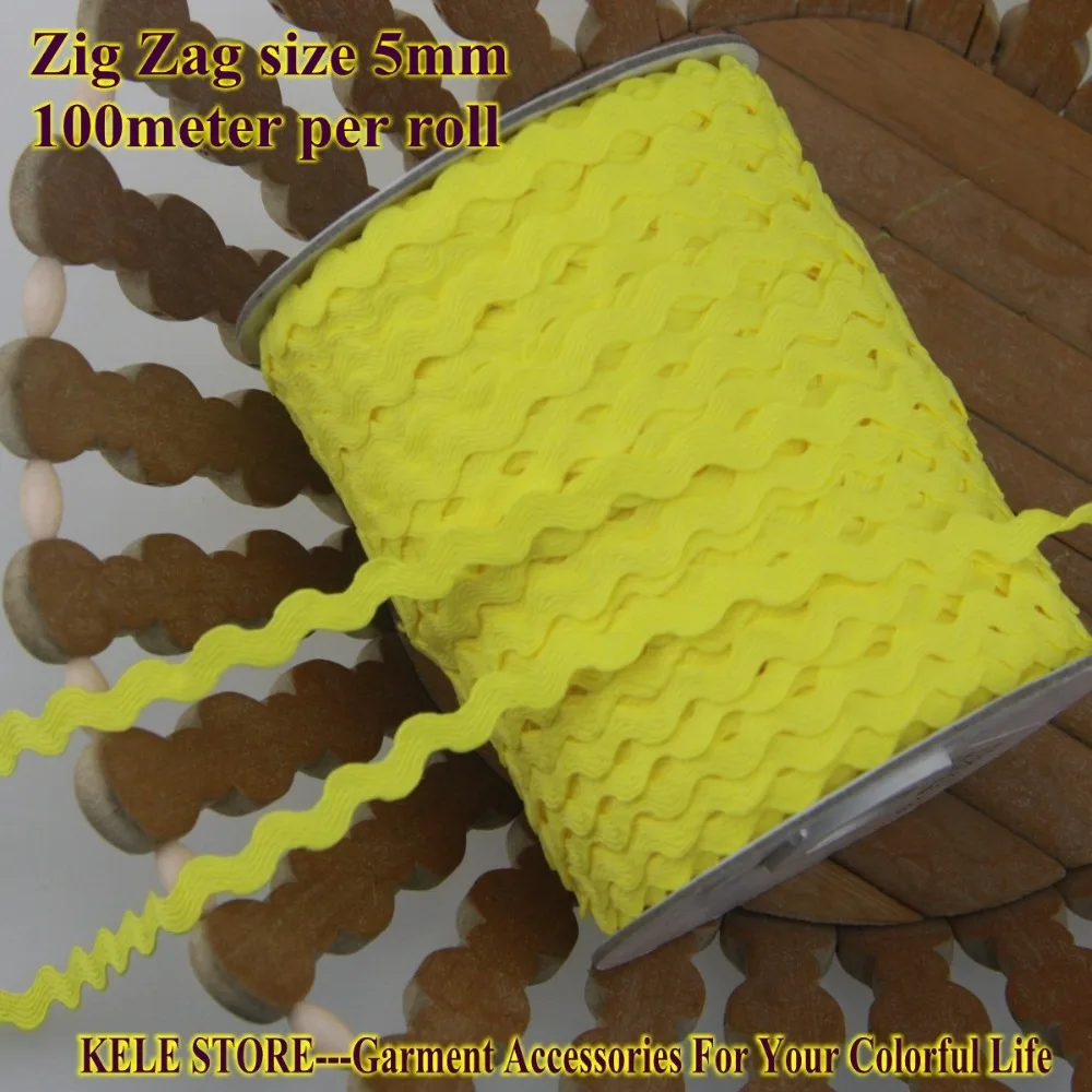 Бесплатная доставка лента Ric rac Zig zag ширина 5 6 мм 100 м/рулон цвет лимонно желтый