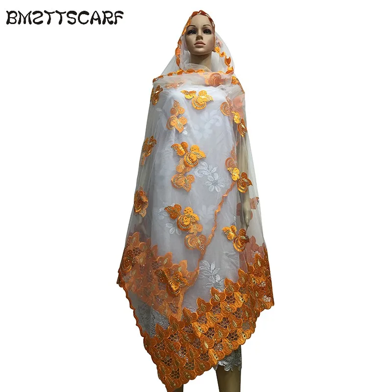 African Scarfs Net with cotton embroidery Muslim hijab scarf/ head scarf rhinestones for women scarves BM521 | Аксессуары для