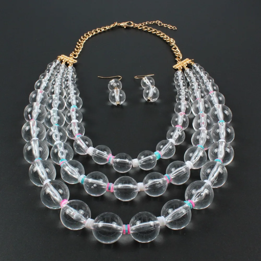 Fashion Beads Jewelry Sets Women Girls Multi-layer Statement Necklace Earrings Set Ladies Party Female Chunky Necklaces | Украшения и