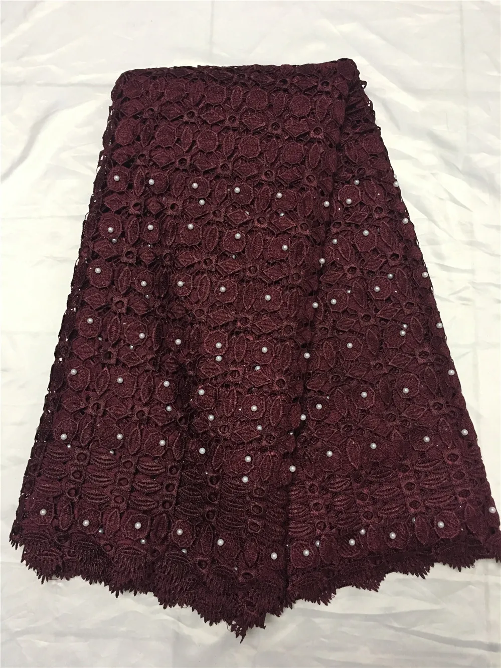 Зеленая однотонная кружевная ткань с бусинами Африканский шнур высокого