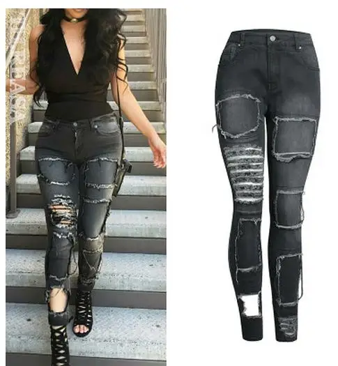2019 карандаш для женщин брюки тонкие джинсы Лоскутные Повседневные женские