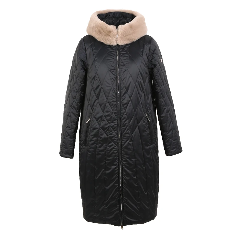 Женское зимнее длинное пальто парка куртка с кроличьим воротником капюшоном