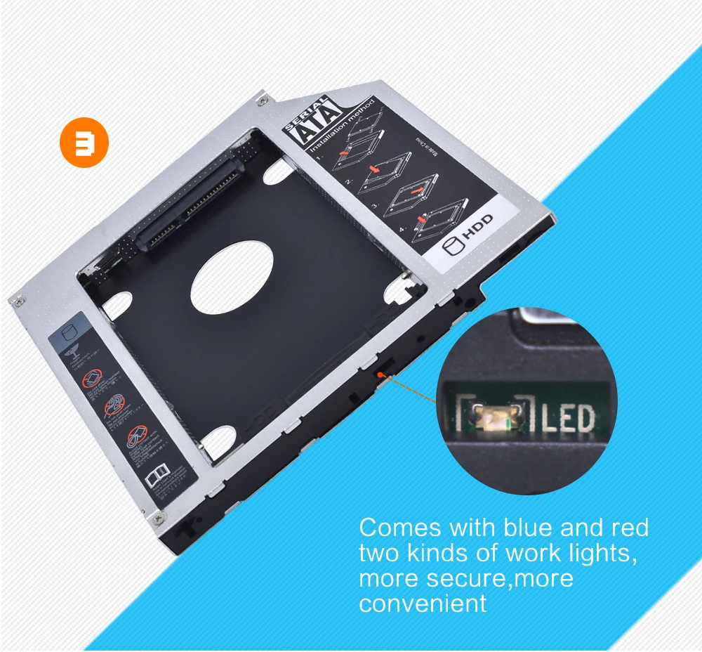Универсальный алюминиевый корпус Optibay 2nd HDD Caddy 9,5 мм SATA III для 2," SSD корпус HDD корпус светодиодный индикатор ноутбук cd-rom DVD привод odd
