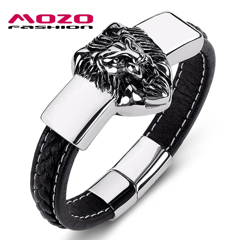 Мужской кожаный браслет MOZO из нержавеющей стали с магнитной застежкой в стиле