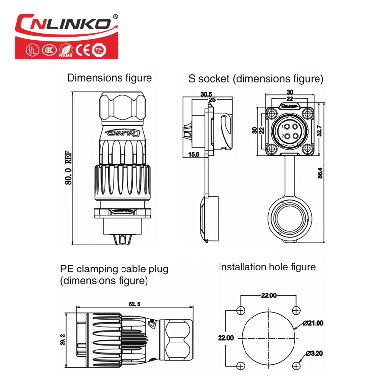 Cnlinko DH20 серия M20 гнездовая розетка металлические разъемы 20A разъем питания