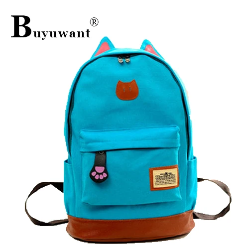 Первичной и средней школы студенты сумка кошачьи уши холст рюкзак женщины