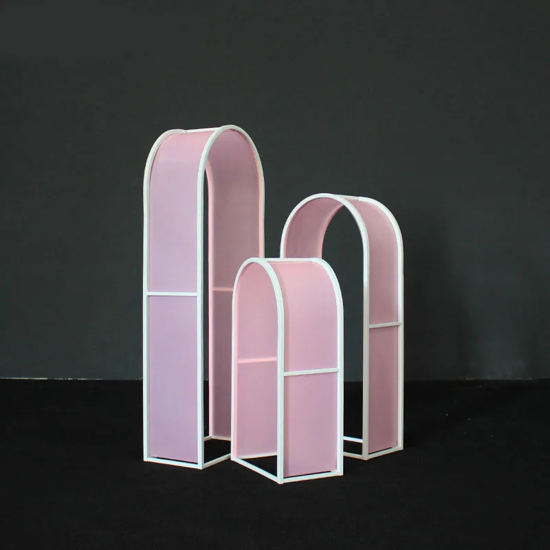 Wedding props wrought iron PVC wedding arch backdround arfificial flower stand road stage decor ornaments white pink gold frame - Цвет: Pink small set