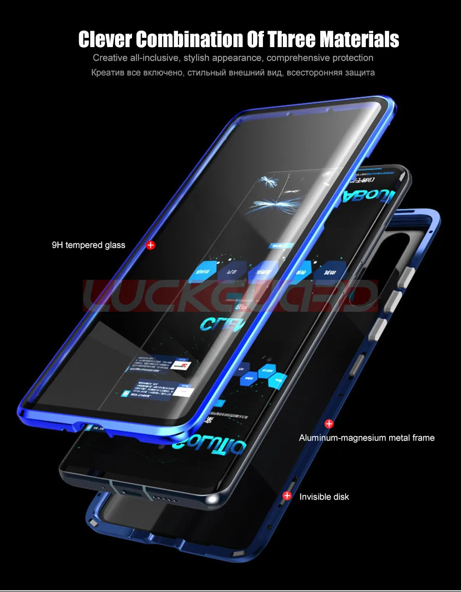 Магнитный чехол с двойным стеклом для huawei P30 20 mate 30 20 10 Pro P30 Lite Honor 20i 20 Nova 3 3i 5 закаленное стекло 360 Полное покрытие