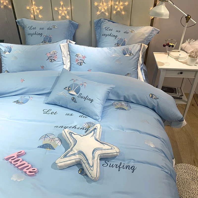 Комплект постельного белья из египетского хлопка с вышивкой 4/6/7 шт.|Комплекты