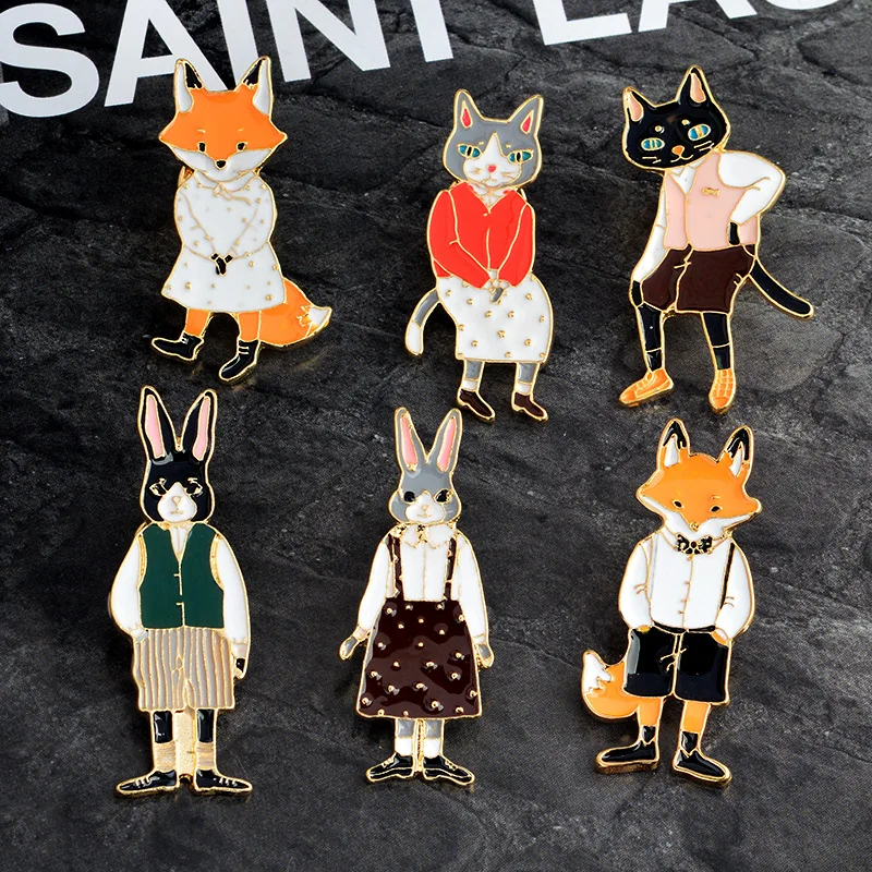 2018 creative brooches Cat Rabbit Fox lovely animal drop oil Enamel pins Denim Shirt Collar Lapel pin Jewelry gifts for kids | Украшения и