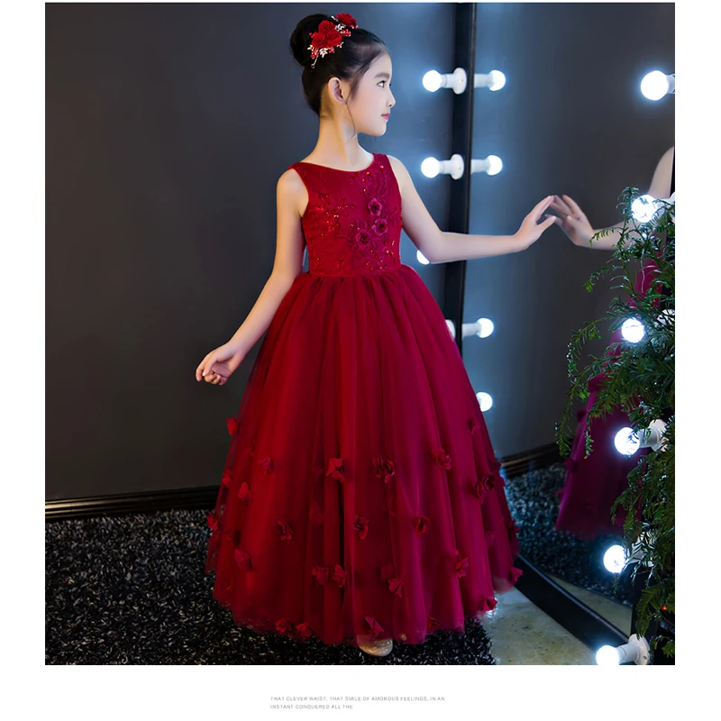 High Quality Wine Girls Piano Performance Dress Newest Design Girl Clothes Party Prom Sleeveless Kids Dresses For P65 | Детская одежда