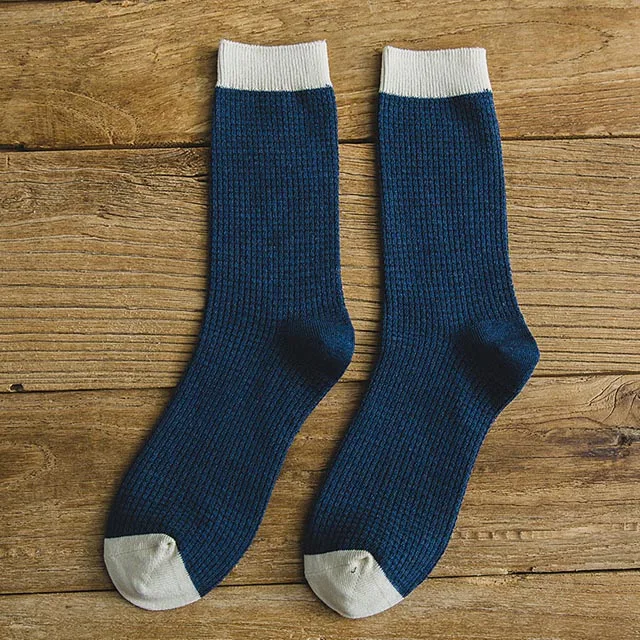 5 navy blue Высококачественные мужские хлопковые носки в стиле Харадзюку, двойные швы, компрессионные носки для мужчин, зимние теплые деловые носки, длинные носки, 5 пар - Цвет: 5 navy blue