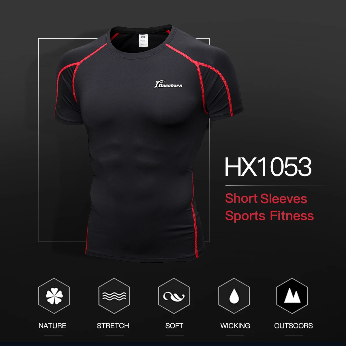 Компрессионная дышащая мужская футболка Queshark Pro для бега с коротким рукавом