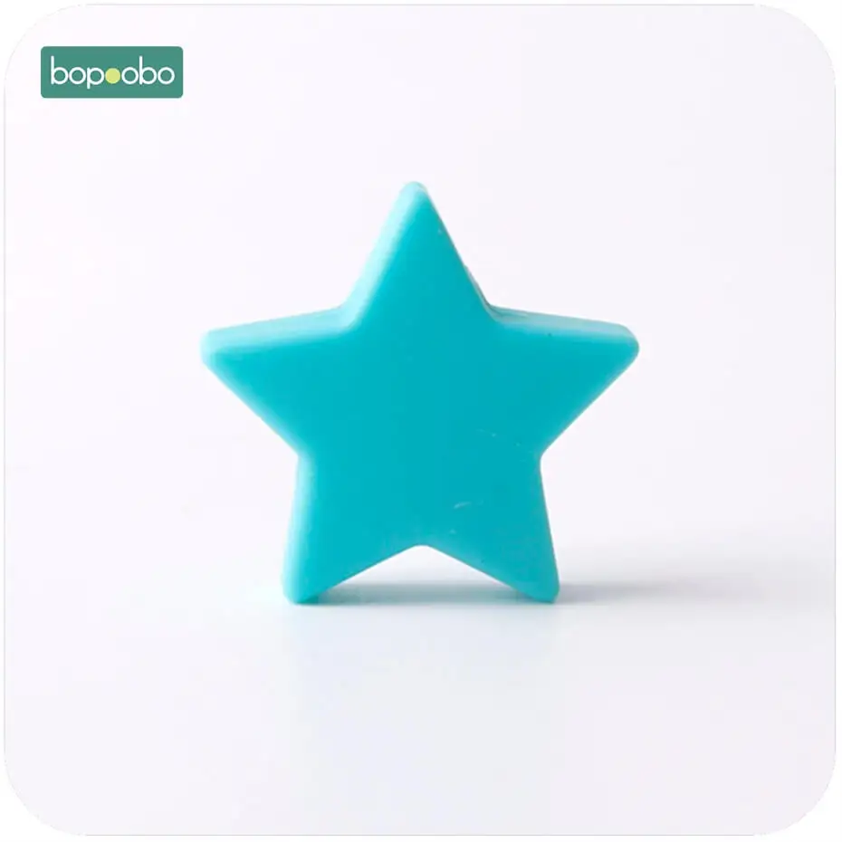 Turquoise Star Bopoobo 10 шт., 23 мм, разноцветный силиконовый Прорезыватель со звездами, без бисфенола, сделай сам, аксессуары для детей, силиконовые бусины, Детские Прорезыватели, игрушка - Цвет: Turquoise Star